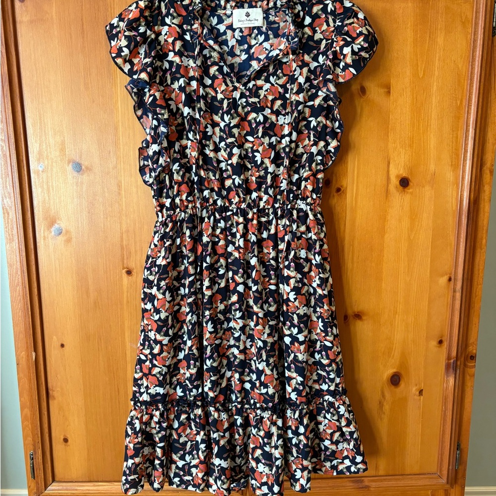 Betsy’s Boutique Navy & Rust Floral Ruffle Dress